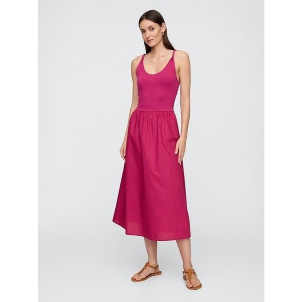 Gap Factory Twist-Strap Scoopneck Midi Dress XL Pink Raspberry Cerise New Summer